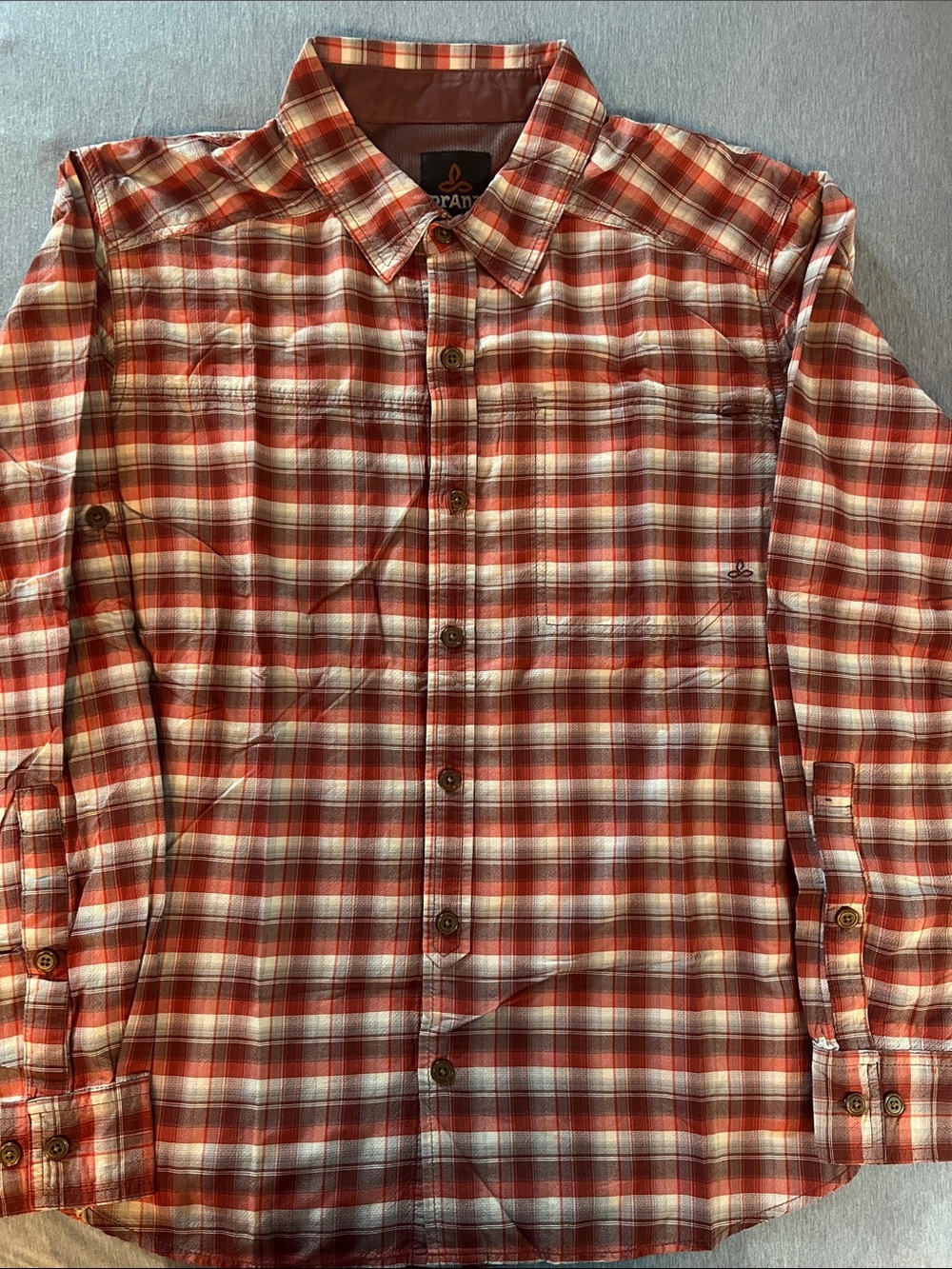 Prana Red and White Plaid Button-Down Shirt